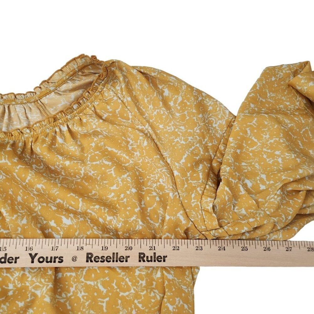 Free People Intimately Bodysuit Top‎ Large Yellow All Tucks Blousy Puff Sleeve - Picture 10 of 13